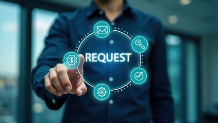 Person's finger touches a request interface.