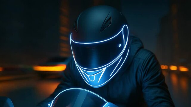 A close up shot of a bike riding through a cityscape at night