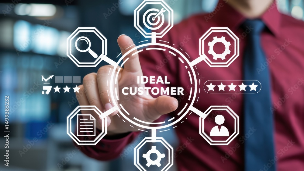 Poster hand pointing to a graphic display of ideal customer attributes.