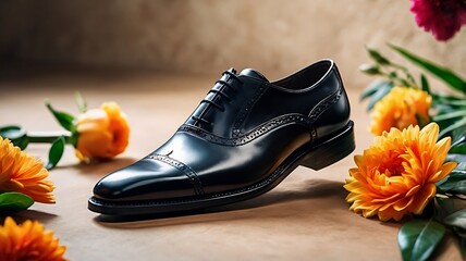Elegant Black Leather Oxford Shoes Classic Men's Footwear with Brogue Detailing
