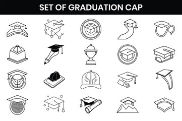 Graduation cap designs set of vector silhouette graduation hats 1