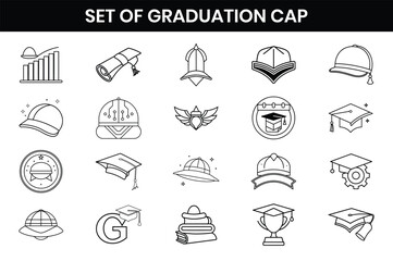 Graduation cap designs set of vector silhouette graduation hats 2