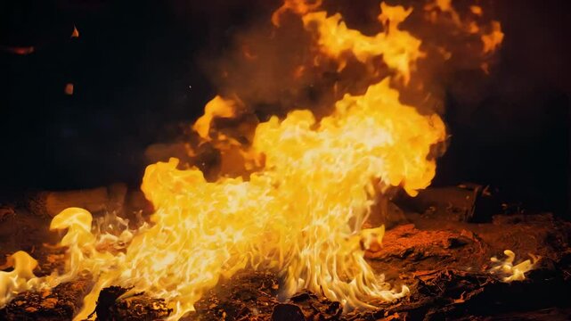 Fire and Smoke Slow Motion Explosion on Dark Background