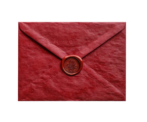 Elegant red envelope with wax seal for special occasions on a transparent background, cut out