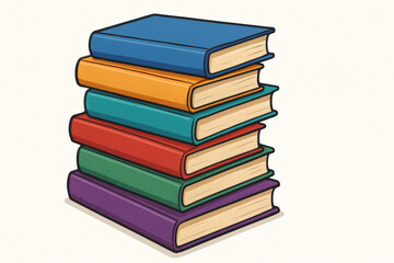 Stack of colorful cartoon books on white background – illustration of education and reading