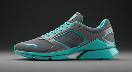 Stylish Grey and Teal Running Shoe Design Modern Athletic Footwear Sneaker Product Shot