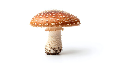 Obraz premium Rounded mushroom with thick cap and short white stem placed on white background, perfect for wild fungi and botanical themes.