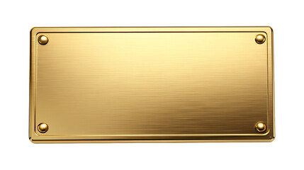A shiny rectangular gold plate with four rivets on a black background in a studio shot image style
