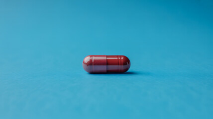 Red medicine capsule on a blue background