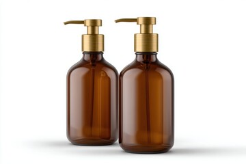 Amber glass bottles with gold pumps
