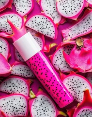 R&oacute;żowy płyn kosmetyczny na tle plasterk&oacute;w smoka