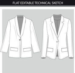 Flat Editable Technical Sketch of a Women's Blazer