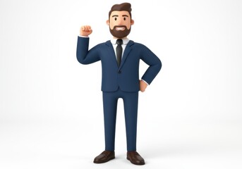 Fototapeta premium 3D Illustration of 3d rendering of a confident businessman in a suit raising his fist in celebration isolated on white background