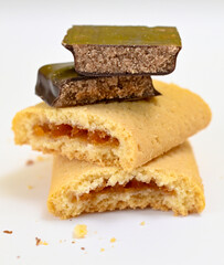 filled chocolate bars on strudel with raspberry jam sweet food theme