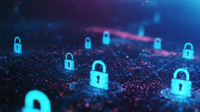 Glowing network lock icons abstract image