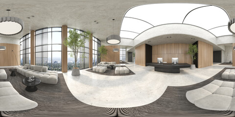 360 panorana of Modern style reception interior room 3D rendering