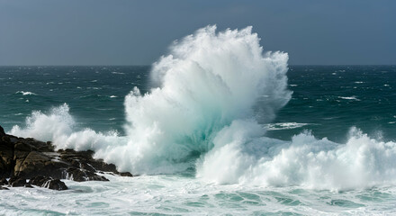 Fototapeta premium Ocean, Wave, Waves, Ocean Wave Crashing on Rocks