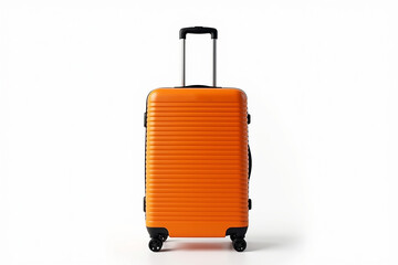 Orange Glossy Travel Suitcase with Wheels and Metal Handle ,Minimalist Design on White Background