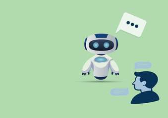 Friendly AI Chatbot with Human User – Flat Vector Style
