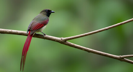 Fototapeta premium Crimson-tailed minla, Bird, Minla, Crimson-tailed Minla perched on a branch