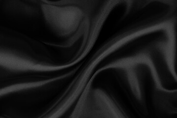 Black grey fabric texture background, detail of silk or linen pattern.