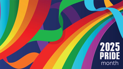 Pride design concept. LGBT Abstract background with Symbols and geometric forms in rainbow colors against blue background. Rainbow community poster for LGBT History Month.
