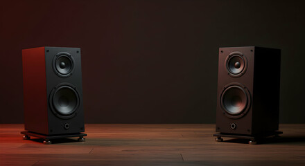 Speakers, Stereo, Audio, Stereo Speakers on Wooden Floor