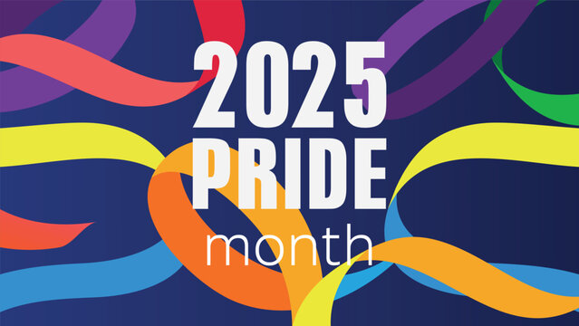 Pride design concept. LGBT Abstract background with Symbols and geometric forms in rainbow colors against blue background. Rainbow community poster for LGBT History Month.