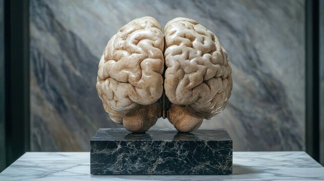 Ludzki m&oacute;zg - model anatomiczny na marmurowym postumencie
