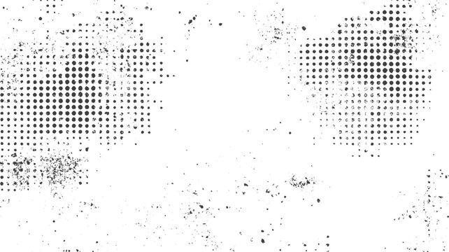Naklejki Halftone distressed overlay with rough textures. Abstract dotted pattern with grain effects. Black and white grunge dot vector texture.