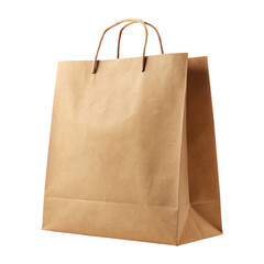 brown paper shopping bag isolated on transparent white background, clipping path