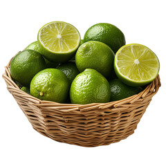 fresh limes in basket isolated on transparent background