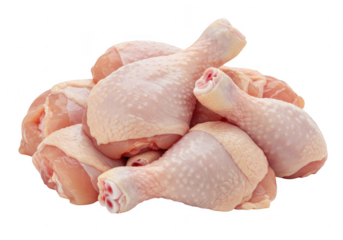 Raw chicken drumsticks pile isolated on transparent background