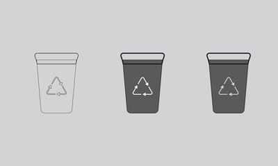 Trash Symbol Set Art and Illustration. The collection includes outline and filled versions to suit dark or light themes.