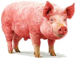 Fototapeta premium Pink Pig Portrait Against White Background