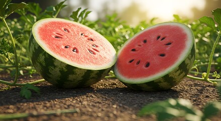 Large Watermelon Split Open on the Field
