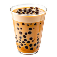  Classic Brown Sugar Milk Tea with Tapioca Pearls, Isolated on Transparent Background