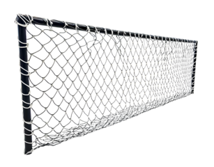 Soccer in the goal net isolated on white background, cut out