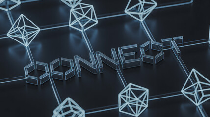 3D network of geometric shapes for tech-themed backgrounds