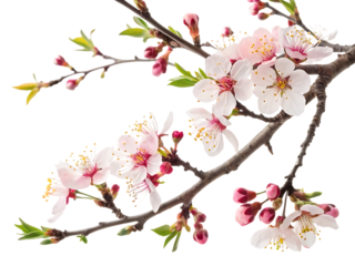 Beautiful pink and white almond blossoms branch