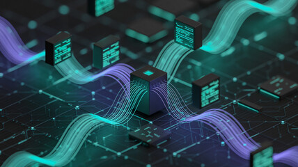 3D network visualization for tech and data concepts
