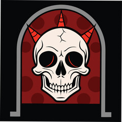 Bone cathedral skull with gothic arch horns vector illustration