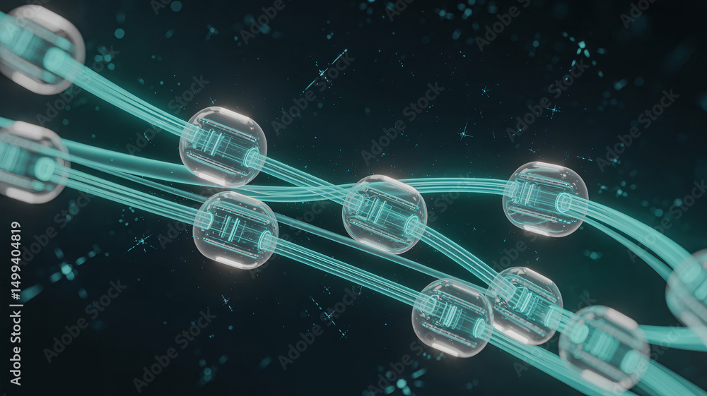 Poster 3d render of interconnected nodes ideal for illustrating technology or digital networks
