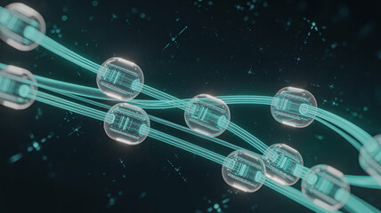 3D render of interconnected nodes ideal for illustrating technology or digital networks