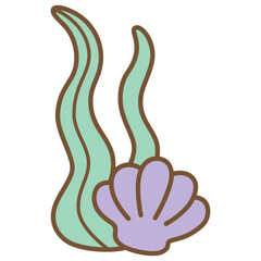cute kawaii Seaweed seashell outline cartoon doodle illustration
