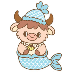cute kawaii Highland Cow outline cartoon doodle illustration