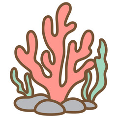 cute kawaii Coral outline cartoon doodle illustration