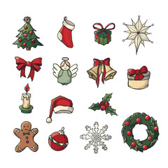 Festive Christmas Icons Vector Illustration Set
