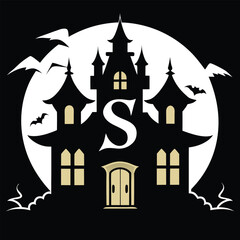 Haunted house monogram with letters inside spooky frame vector illustration