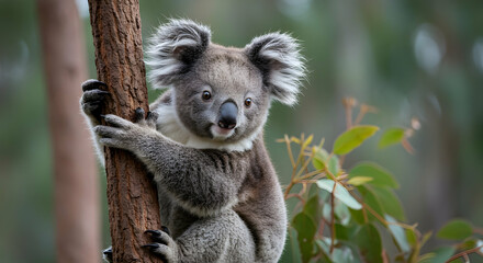 Obraz premium Koala, Koala bear, Marsupial, Adorable Koala Climbing a Tree